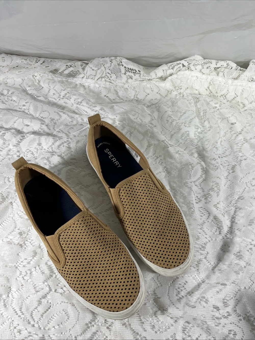 Sperry Women’s Tan Perforated Slip-On Loafers